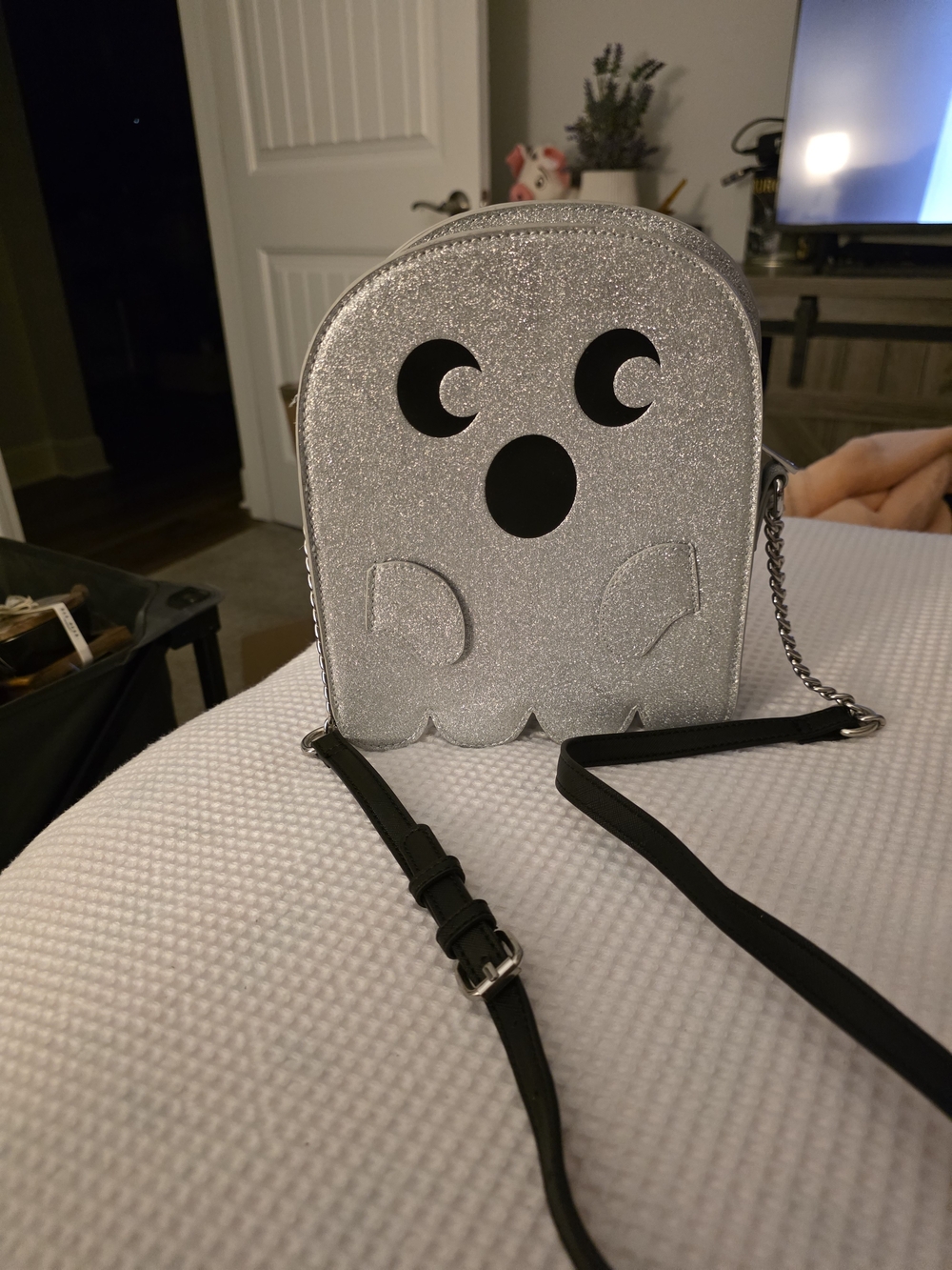 Silver Glitter Ghost Crossbody Bag - Brand Unspecified